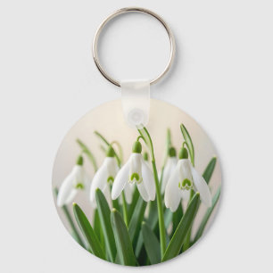 Delicate White Snowdrop Flowers Spring Bloom Keychain