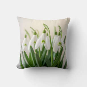Delicate White Snowdrop Flowers Spring Bloom Throw Pillow