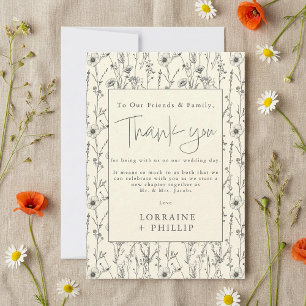 Delicate wild flowers seamless pattern wedding thank you card