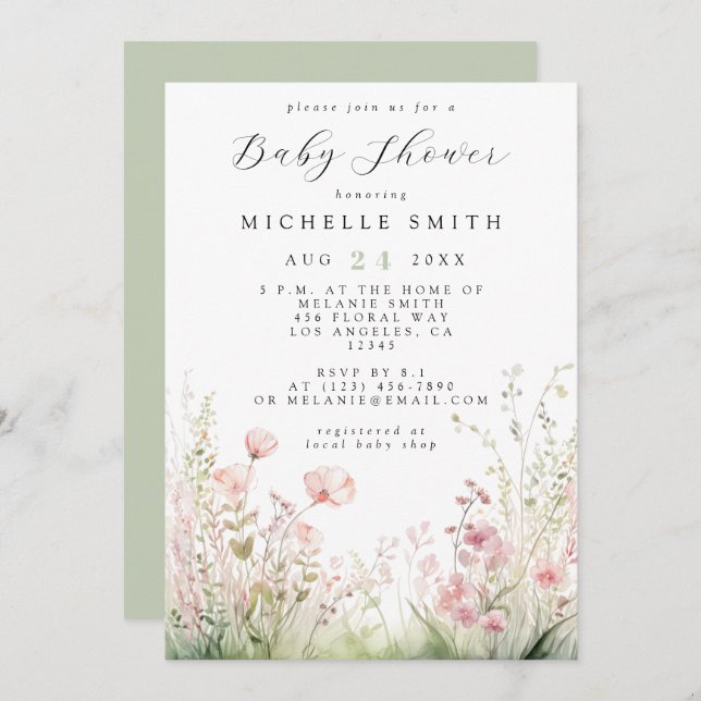 Delicate Wildflower Baby Shower Invitation (Front/Back)