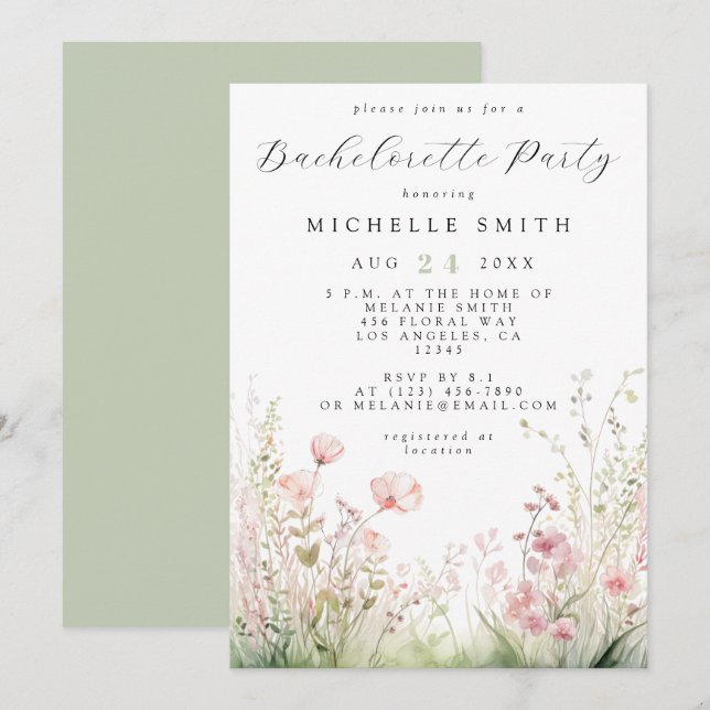 Delicate Wildflower Bachelorette Party Invitation (Front/Back)