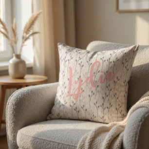 Delicate Wildflower Design in Soft Pastels Throw Pillow