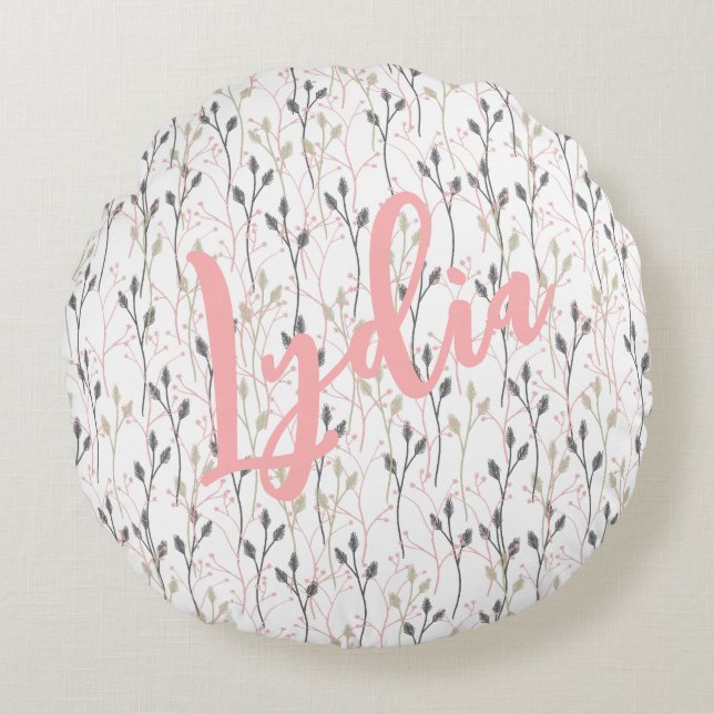 Delicate Wildflower Design in Soft Pastels Throw  Round Pillow (Front)