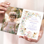 Delicate Wildflower Fairy First 1st Birthday Photo Invitation<br><div class="desc">This delightful invitation features magical forest fairies,  surrounded by lush,  delicate flowers and greenery. The soft colour scheme creates a whimsical and dreamy atmosphere,  perfect for your baby girl's fairy first birthday!</div>