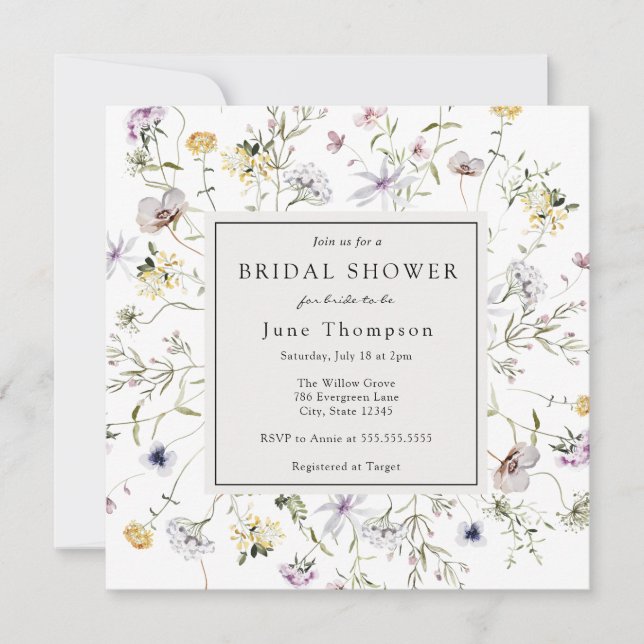 Delicate Wildflower Frame Bridal Shower Invitation (Front)