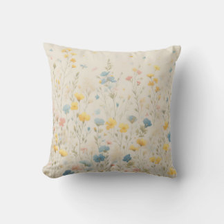 Delicate Wildflower Meadow Art Throw Pillow