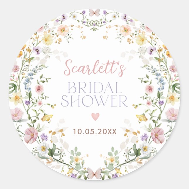 Delicate Wildflower Meadow Bridal Shower Favours Classic Round Sticker (Front)