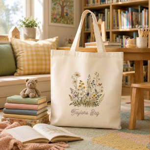Delicate Wildflower Meadow Name Tote Bag