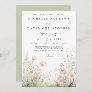 Delicate Wildflower QR Code Wedding Invitation