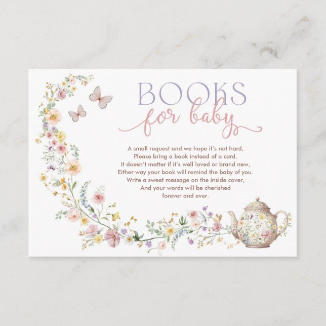 Delicate Wildflower Tea Party Books for Baby Enclosure Card (Front)
