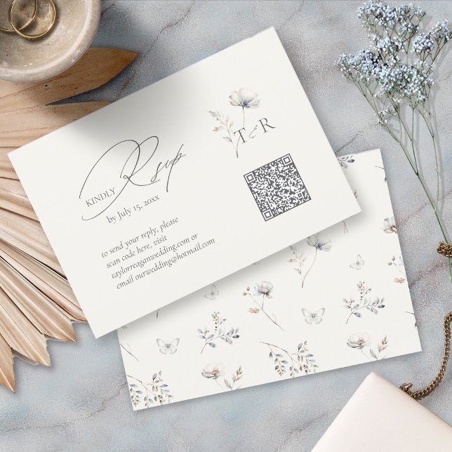 Delicate Wildflower Watercolor QR Code ID1102 RSVP Card (Creator Uploaded)
