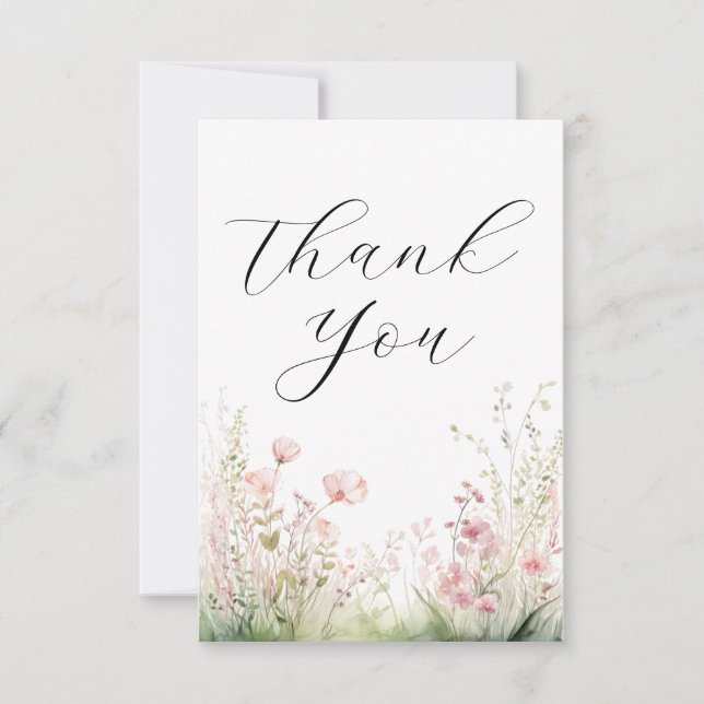 Delicate Wildflower Wedding Thank You Card (Front)