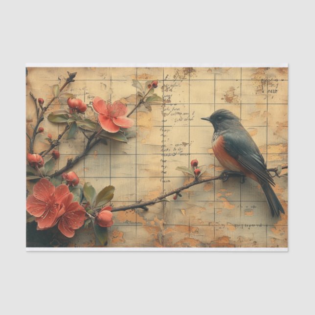 Delicate Wildflowers and a Bird Tissue Paper (Front)