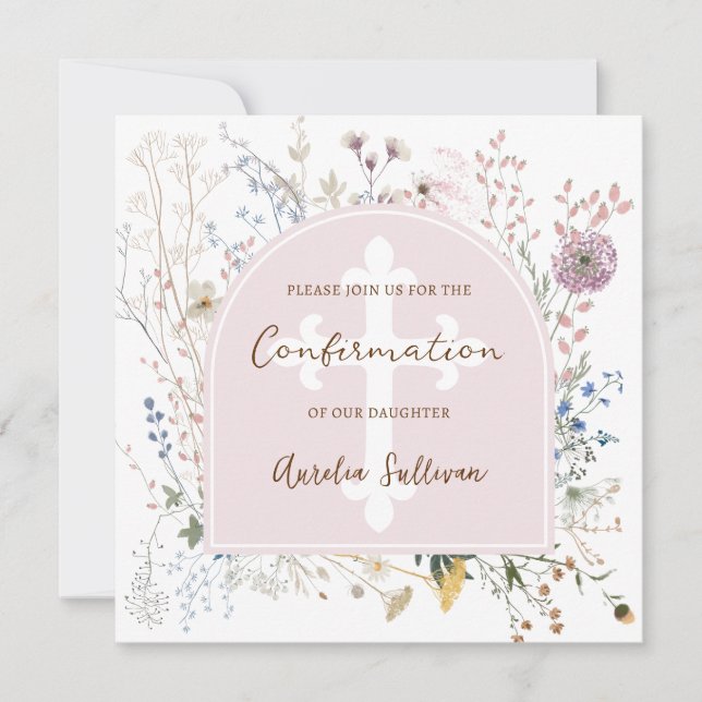 Delicate Wildflowers Arch Confirmation Invitation (Front)