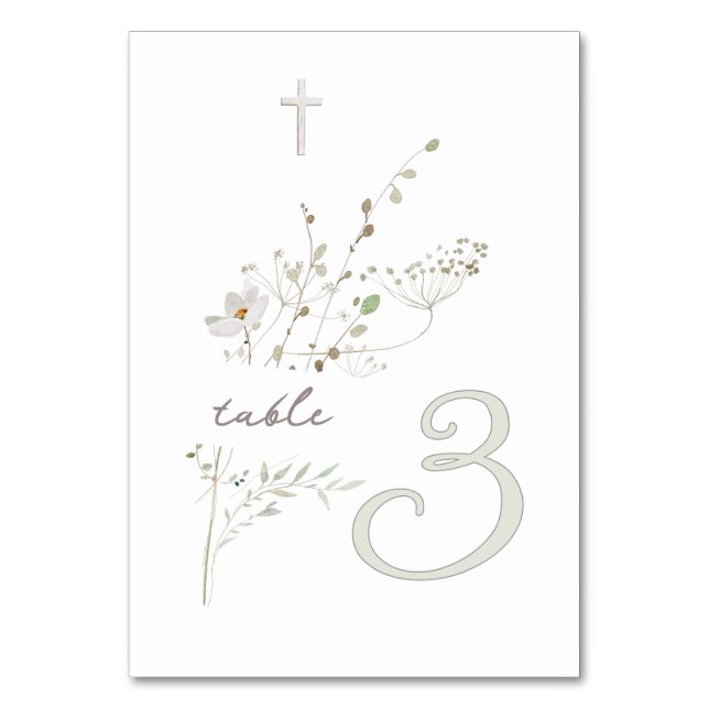 delicate wildflowers bouquet Baptism n 3 Table Number (Front)