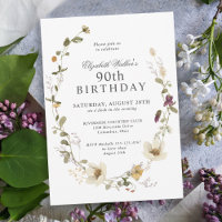 Delicate Wildflowers Feminine 90th Birthday Party