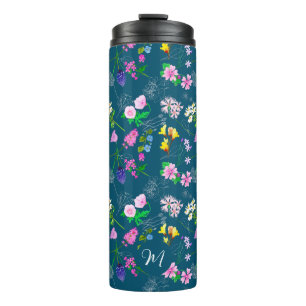 Delicate wildflowers in dark blue. Custom. Thermal Tumbler