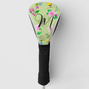 Delicate wildflowers in light green. Custom Golf Head Cover