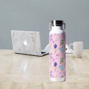 Delicate wildflowers in light pink. Custom. Water Bottle