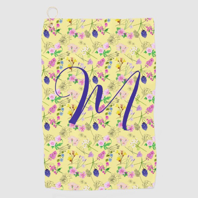 Delicate wildflowers in light yellow. Custom. Golf Towel (Front)