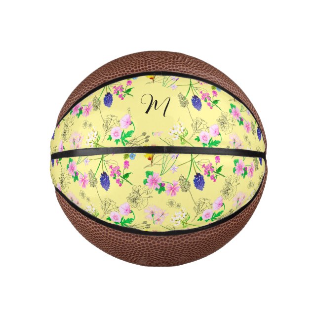Delicate wildflowers in light yellow. Custom Mini Basketball (Front)