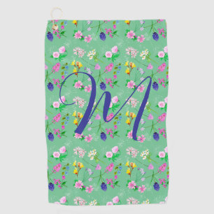 Delicate wildflowers in mint green. Custom Golf Towel
