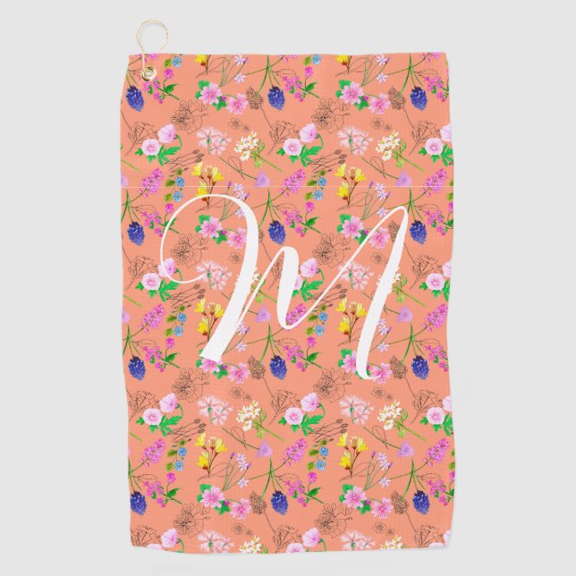 Delicate wildflowers in orange. Custom. Golf Towel (Front)