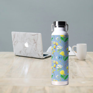 Delicate wildflowers in sky blue. Custom. Water Bottle