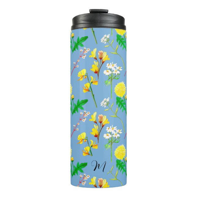 Delicate wildflowers in sky watercolours. Custom. Thermal Tumbler (Front)