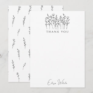 Delicate Wildflowers Line Art  Custom  Thank You Card