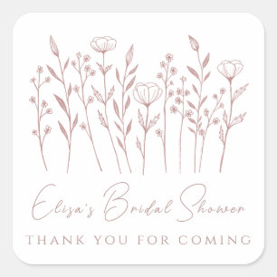 Delicate Wildflowers Line Art Green Bridal Shower Square Sticker