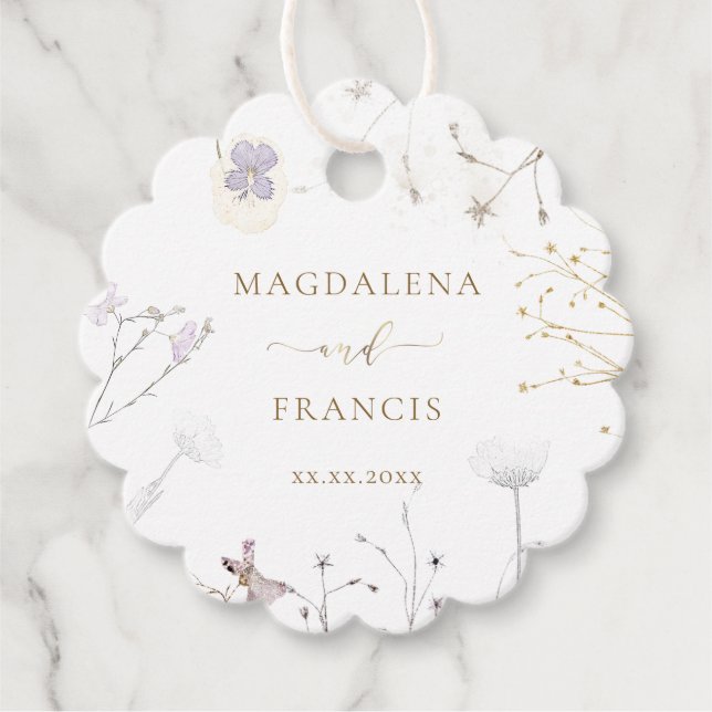 delicate wildflowers wedding favour tags (Front)
