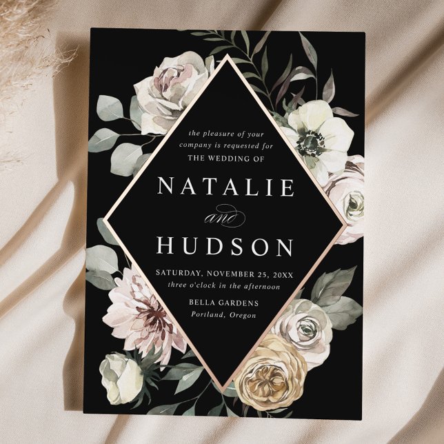 Delicate Winter Floral Frame Black Wedding (Creator Uploaded)