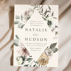Delicate Winter Floral Frame Ivory Wedding Invitation