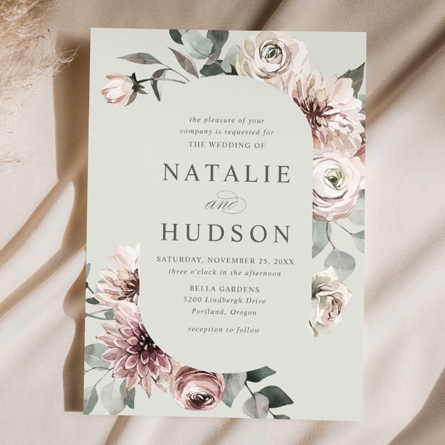 Delicate Winter Floral Frame Sage Green Wedding Invitation (Creator Uploaded)