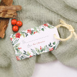 Delicate Winter Foliage Family Name Christmas Gift Tags<br><div class="desc">A delicate Christmas holiday gift tag design. The front of the tag features a hand-painted watercolor frame of winter botanicals including bright red berries, holly, lush greenery leaves, and pine boughs. In the middle of the card, your family name is written in red typography. You can personalize each tag by...</div>