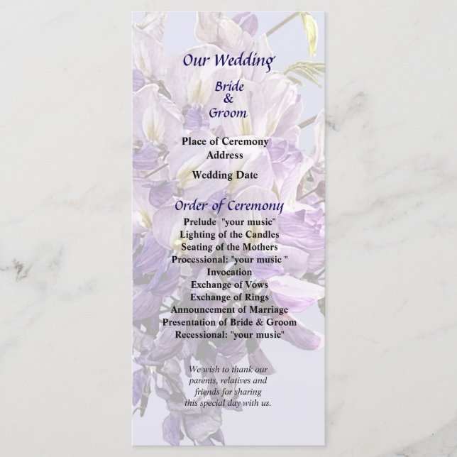 Delicate Wisteria Wedding Program (Front)