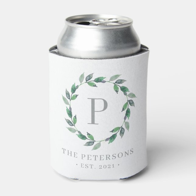 Delicate Wreath Personalized Monogram Can Cooler (Can Front)
