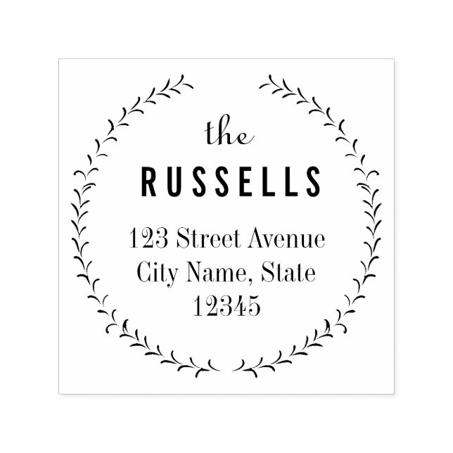 Delicate Wreath Personalized Rubber Stamp (Design)