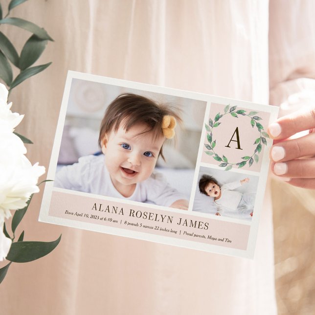Delicate Wreath Watercolor Baby Birth Announcement (Creator Uploaded)