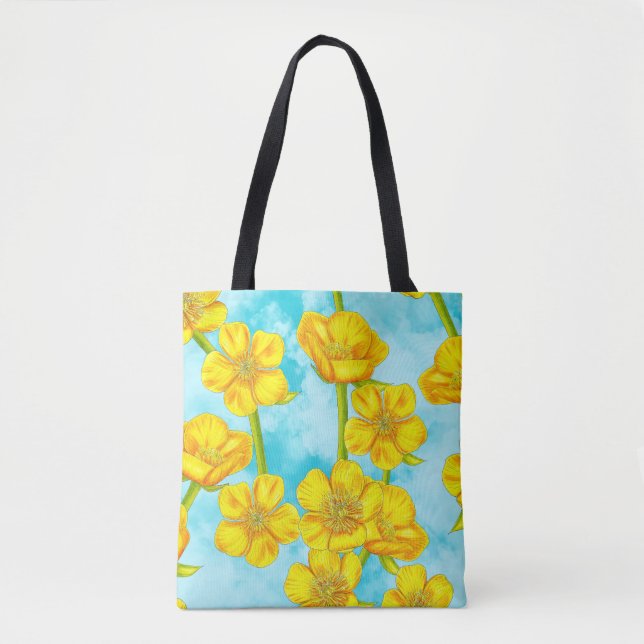 Delicate Yellow Buttercups on Clouds Tote Bag (Front)