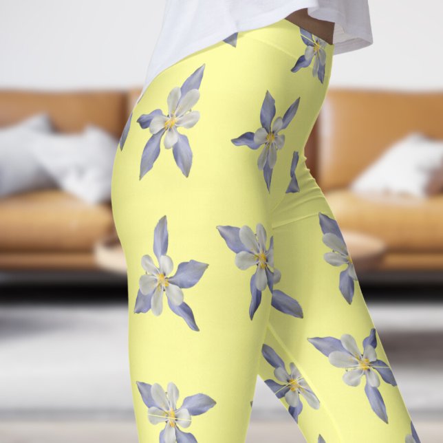 Delicate Yellow Floral Petals Pattern Leggings (Pale Petals on Canary)