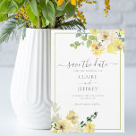 Delicate Yellow Floral Sage Green Summer Save The Date<br><div class="desc">Delicate watercolor yellow flowers decorate this lovely summer afternoon Save the Date card. The garden wedding invite is accented with a gentle sage green rectangle border and botanical leaves underneath the elegant sunny peonies. Floral and light,  perfect for an outdoor ceremony.</div>