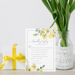 Delicate Yellow Floral Sage Green Summer Wedding RSVP Card