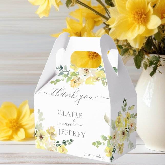Delicate Yellow Floral Sage Green Wedding Favor Box (Creator Uploaded)