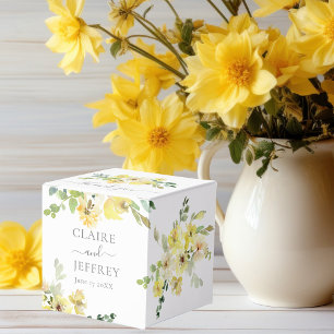 Delicate Yellow Floral Sage Green Wedding Square Favor Box