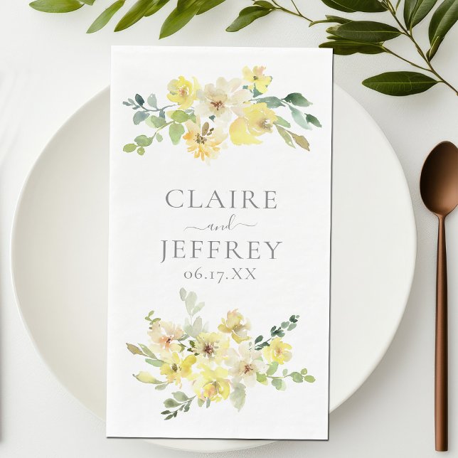 Delicate Yellow Floral Wedding Personalized Napkin (Creator Uploaded)