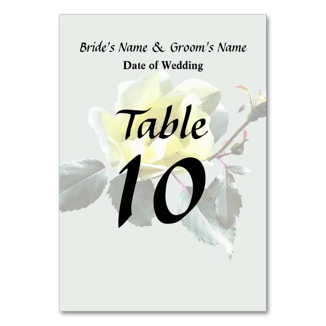 Delicate Yellow Rose Table Number (Front)