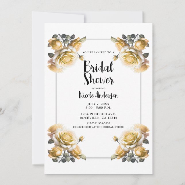 Delicate Yellow Roses Shabby Shower  Invitation (Front)