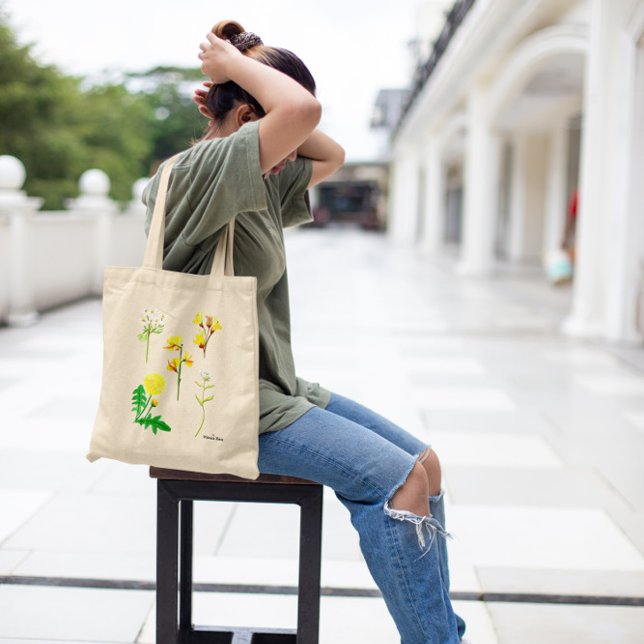 Delicate yellow wildflowers in watercolour 1 side. tote bag (Creator Uploaded)